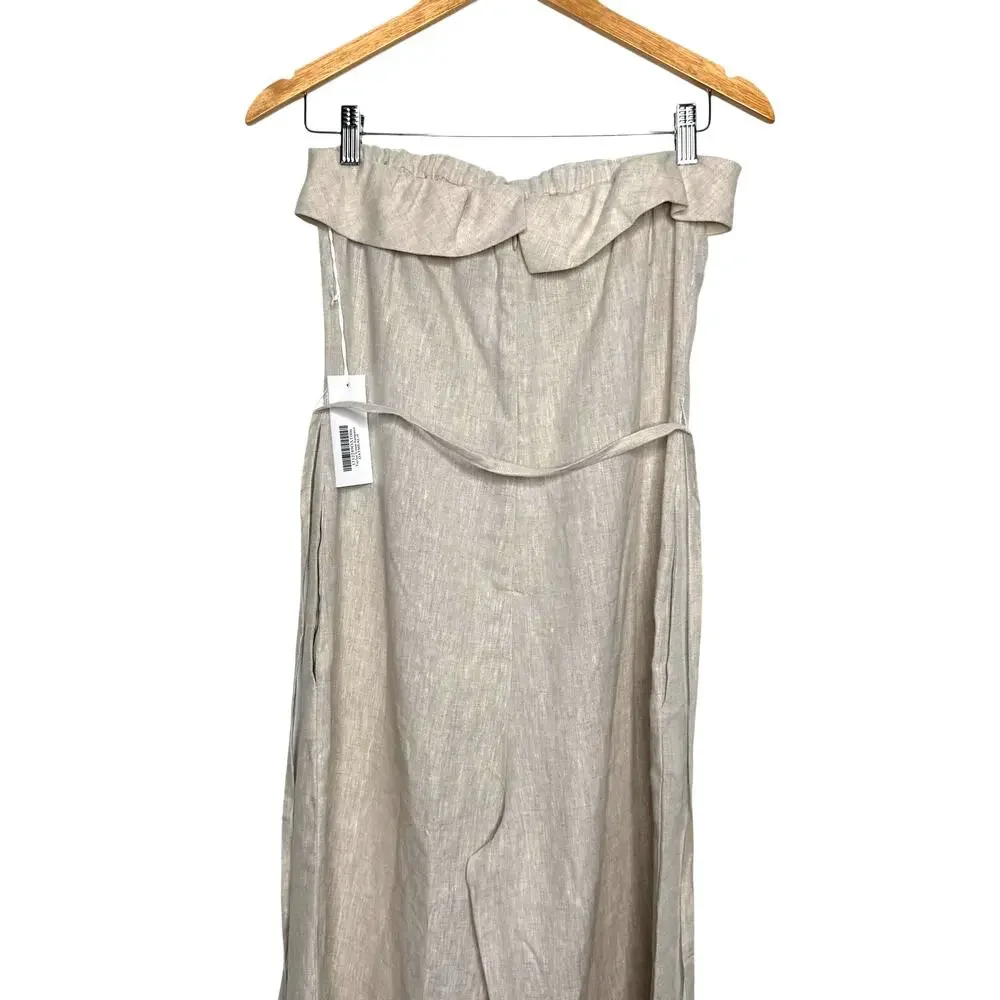 Reformation Oatmeal Size 6 Strapless Jumpsuit Linen Wide Leg Tie Waist Resort